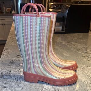 Ann Taylor Loft Multi-Color Polka Dot Stripe Rain Boots - Size 5 EUC